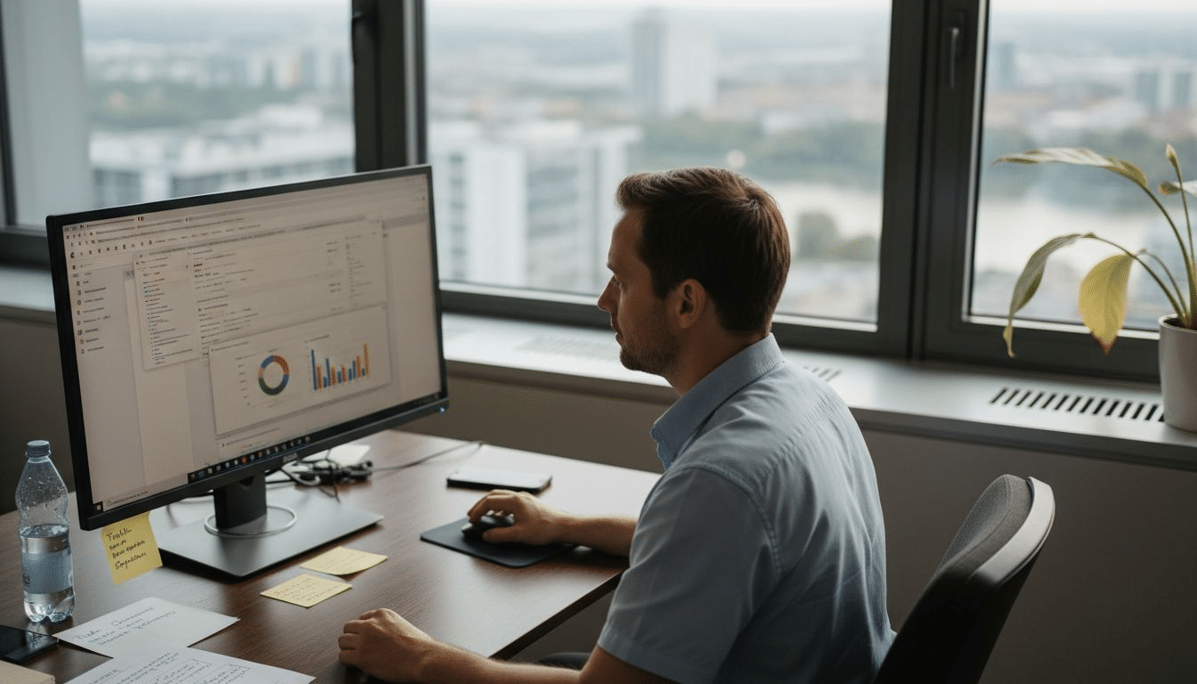 Ein Mitarbeiter tüftelt im Büro an der Optimierung der Firmen-Website.