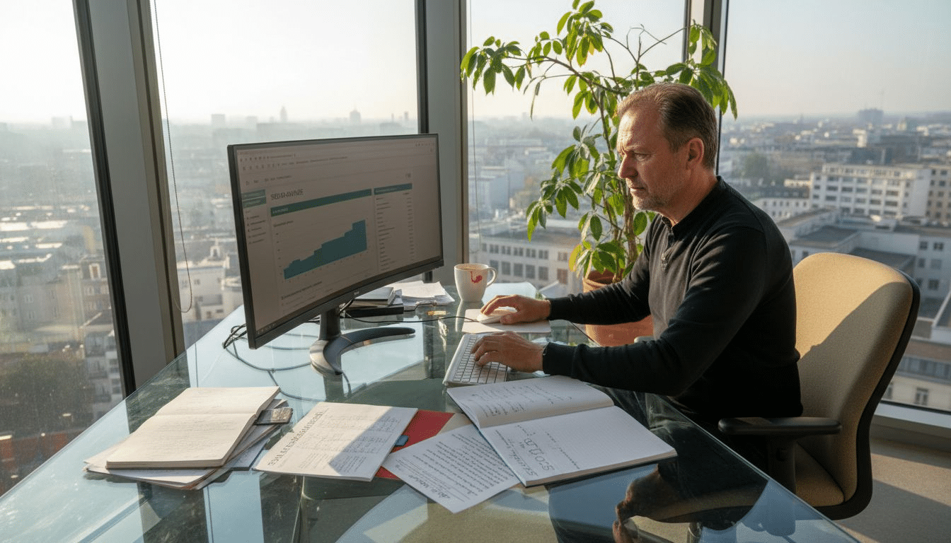 Ein SEO-Experte wertet im Büro aktuelle Daten aus, um die Online-Präsenz zu optimieren.