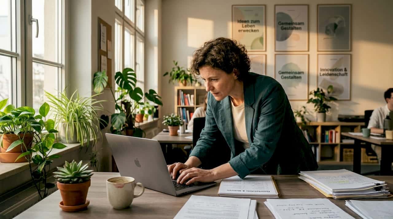 Ein Unternehmer sitzt am Computer und recherchiert etwas bei Google.